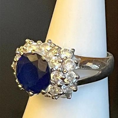 Sterling Silver .925 Blue Stone Crystal Moissanite Ring