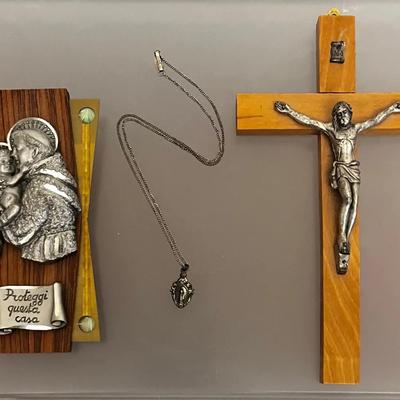 Vintage Religious Items, Sterling, Hand Carved Pewter, Italy