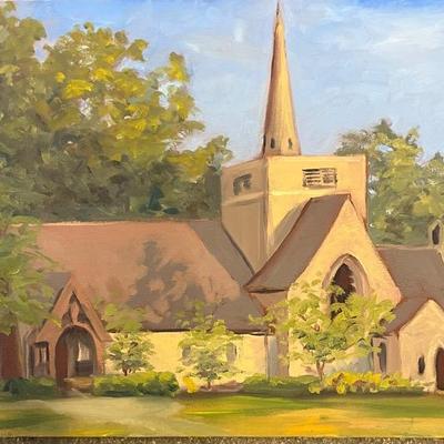 Larry Griggs Unframed Oil on Canvas, Church in Landscape 