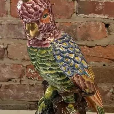 Hand Painted and Gilt Chinese Porcelain Cockatoo Figurine 