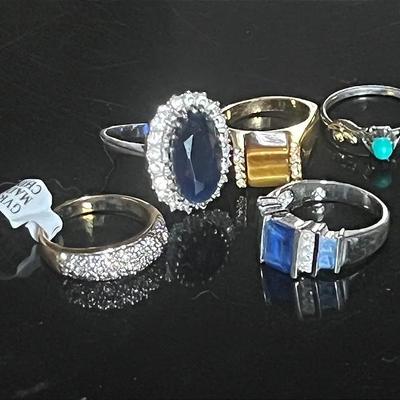 Silvertone and Gold Plated Rings with CZ, Tiger’s Eye