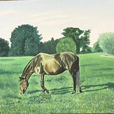 Larry Griggs Unframed Oil on Canvas, Horse in Meadow 