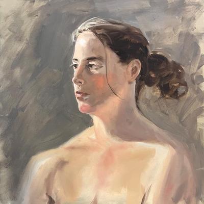 Larry Griggs Unframed Oil on Canvas, Woman with Curly Ponytail 