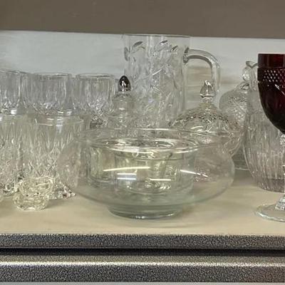 Large Lot of Varied Pressed Glass with Trays, Goblets and Much More