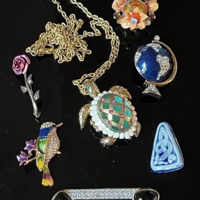 Enameled Rhinestone Jewelry with Sterling .925 Rose Pin