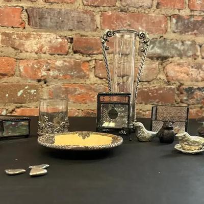 Silvered Metal Decorative Objects with an Acorn Box, Jewelry Caskets and More