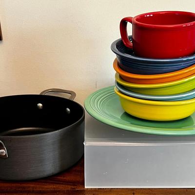 Group Of Fiesta Ware, Calphalon 5 Quart Pot, Revere Ware, Copper Pan