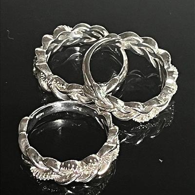 Set of Three Sterling Silver .925  Woven Moissanite Rings 