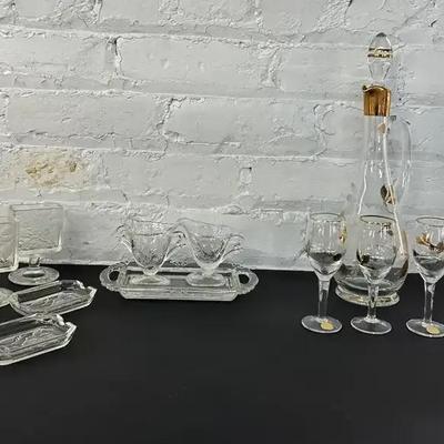 Vintage Mid Century Modern Glassware with Smoking Set, Cordial Set and Individual Cream and Sugar