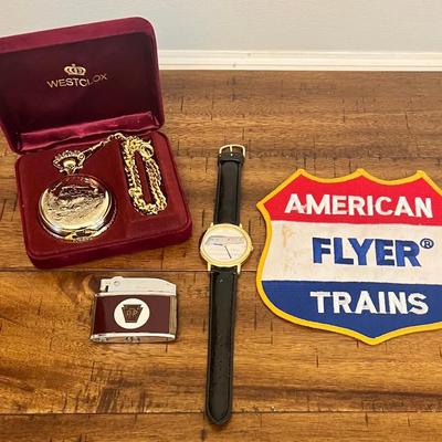 Vintage Railroad Collectibles, Pocket & Wrist Watch, Vulcan Lighter ++