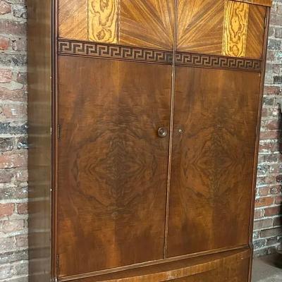 Art Deco Waterfall Cedar Wardrobe with Mirrored Top