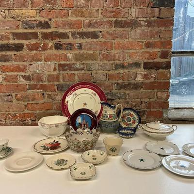 Eclectic China Grouping with Polish Pottery, Russian Souvenir Plate and More