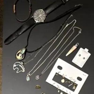 Eclectic Group of Jewelry with Sterling, Bone