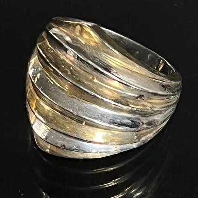 Sterling Silver .925 Two Tone Ribbed Ring