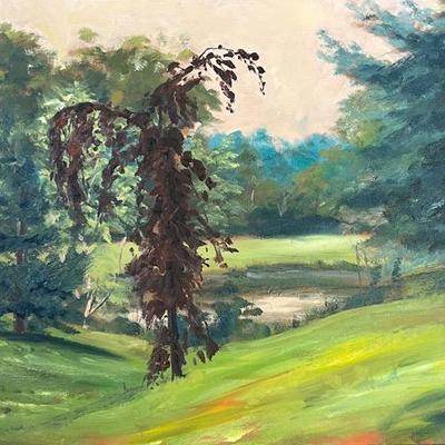 Larry Griggs Unframed Oil on Canvas, Weeping Tree with Vale