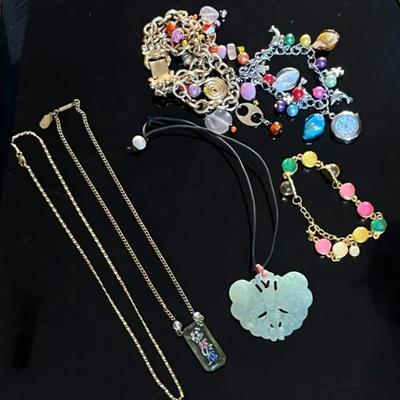 Jade Pendant, Hand Painted Glass Pendant Necklace, Charm Bracelets