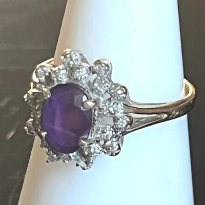 14K Yellow Gold Amethyst Diamond Ring