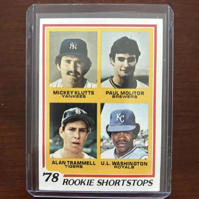 1978 Topps Baseball Card. Rookie Shortstops - Paul Molitor, Alan Trammell. Card #707
