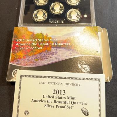 2013 U.S. Mint America the Beautiful Quarters Silver Proof Set, complete with the original packaging
