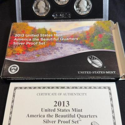 2013 U.S. Mint America the Beautiful Quarters Silver Proof Set, complete with the original packaging