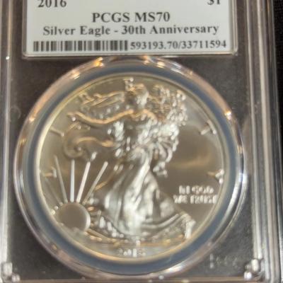 2016 American Silver Eagle, graded MS70 First Strike by PCGS, issued for the 30th Anniversary of the