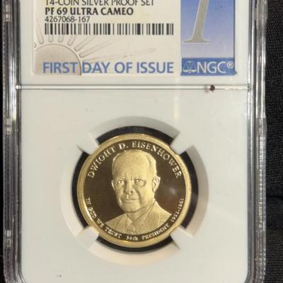 2015 – S Eisenhower One Dollar First Day Of Issue Silver Proof PF 69 Ultra Cameo NGC