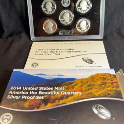 2014 U.S. Mint America the Beautiful Quarters Silver Proof Set, complete with the original packaging