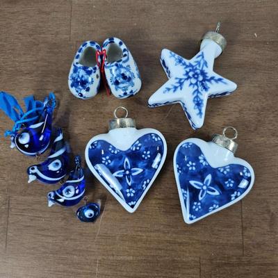 Lot #24 - Blue & White Porcelain & Glass Ornaments