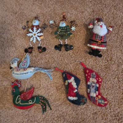 Lot #164 - Mixed Christmas Ornament Lot – Snowmen, Santa, Birds, Mini Stockings, Folk Art Holiday Decor