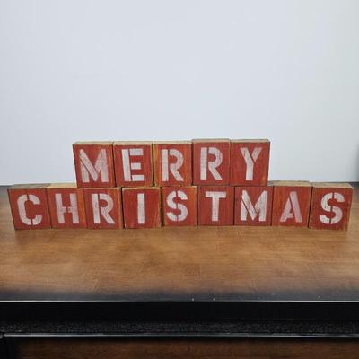 Lot #82 - Wooden “MERRY CHRISTMAS” Decorative Blocks – Rustic Red Holiday Sign