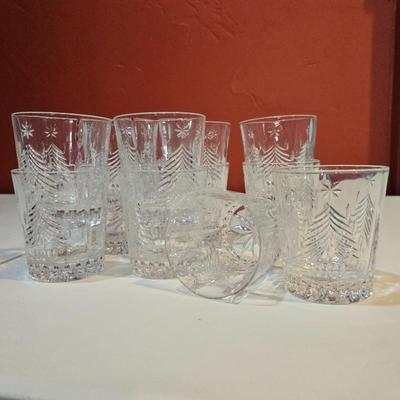 Lot #132 - Etched Crystal Christmas Tree Tumblers – Clear Holiday Drinkware Set (12 Glasses)