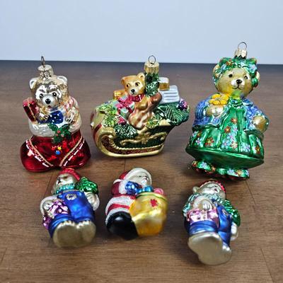 Lot #57 - Lot of 6 Beary Merry Christmas Hand-Blown Glass Bear Ornaments