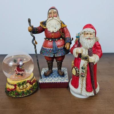 Lot #97 - Santa Musical Snow Globe, "Silent Night" Musical Santa, & Jim Shore Yuletide Traveler