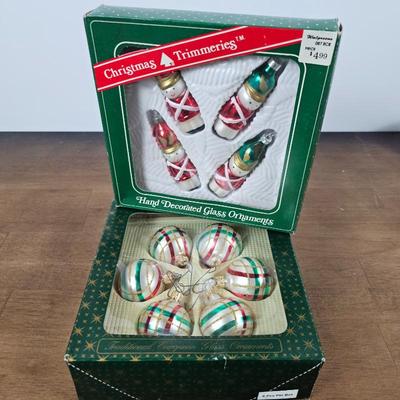 Lot #13 - Vintage Christmas Trimmeries Hand Decorated Glass Ornaments & Traditional European Glass Ornaments