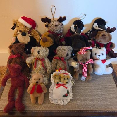 Lot #163 - Lot of Plush Christmas Teddy Bear & Animal Ornaments – Reindeer, Penguins, Dogs, Holiday Decor