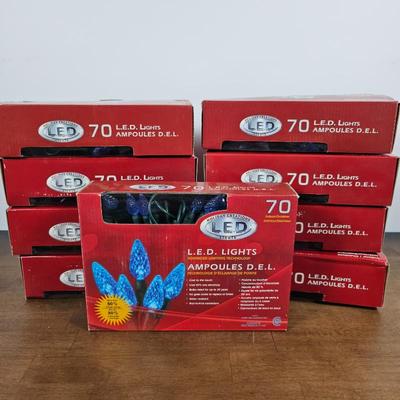 Lot #117 - Holiday Creations 70 LED Blue Christmas Lights – Indoor/Outdoor String Light Lot (9 Boxes)
