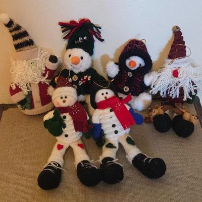 Lot #162 - Set of 6 Snowmen and Santa Plush Christmas Ornaments – Soft Fabric Holiday Decor