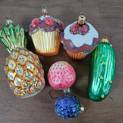 Lot #2 - Food Themed Blown Silvered Mercury Glass Christmas Ornaments