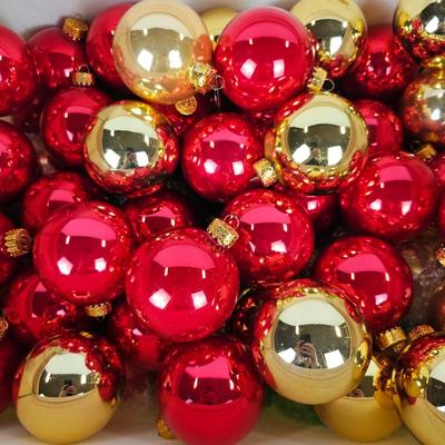 Lot #76 - Lot of Red and Gold Christmas Ball Ornaments – Classic Shiny Finish Tree Decorations