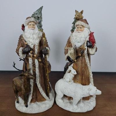 Lot #99 - Pair of Woodland Santas with Forest Animals – Rustic Nature Christmas Figurines