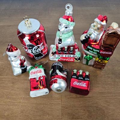 Lot #52 - Vintage 1998 & 2003 Coca-Cola Christmas Ornaments Set - Polar Bears, Santa, and Vintage Bottles - Holiday Collectibles
