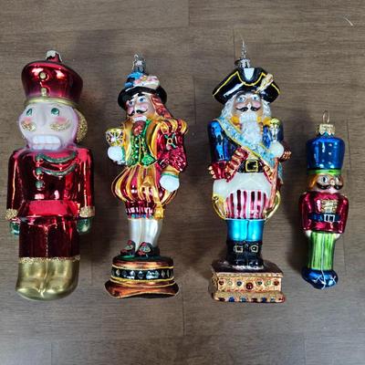 Lot #91 - Set of 4 Nutcracker & Soldier Glass Ornaments – Hand-Painted Christmas Figures