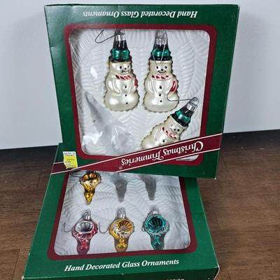 Lot #16 - Vintage Christmas Trimmeries Hand Decorated Glass Ornaments