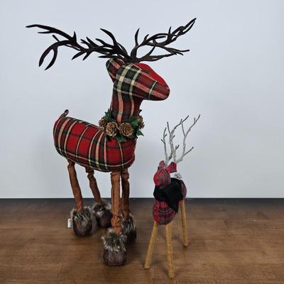 Lot #88 - Set of 2 Plaid Fabric Reindeer Figures – Rustic Holiday Décor