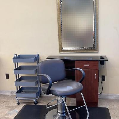 Salon Station, Mirror, Chair, Table, Mat and Cart