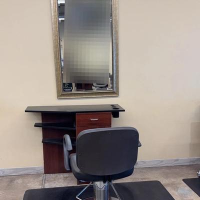 Salon Station with Mirror, Mat, Chair and Decor