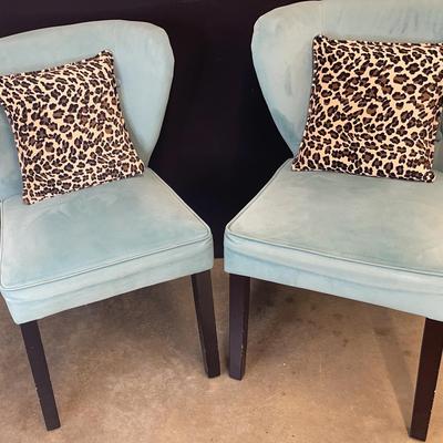 Two Turquoise Velvet Chairs