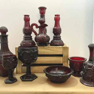 10pc Vintage Ruby, Red Avon Glassware 
