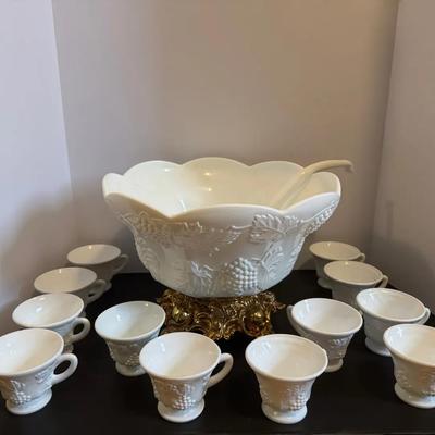 Vintage Milk, Glass Punch Bowl Set