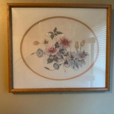 Framed Floral picture signed by Mary Bertrand